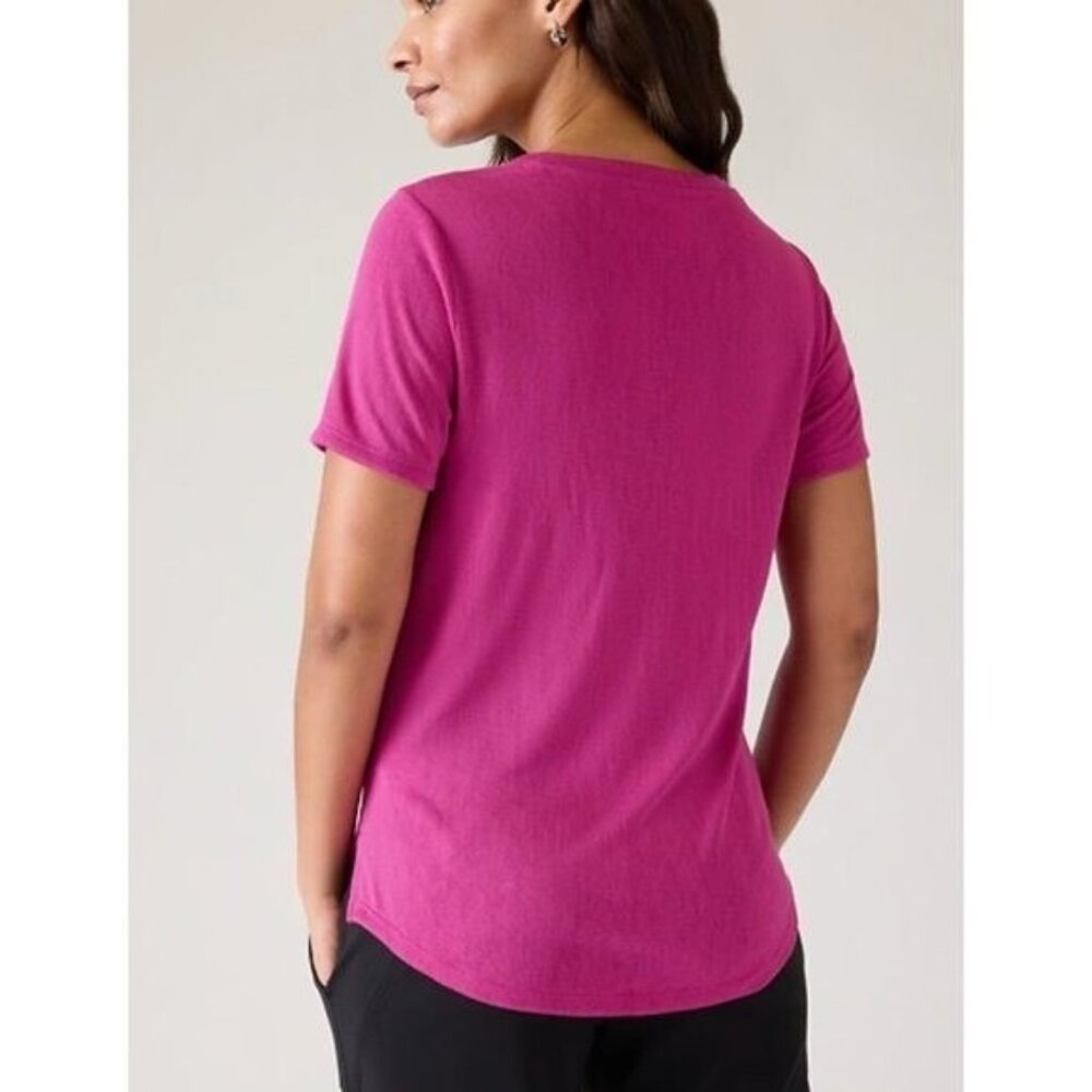 Athleta S Breezy Scoop V Neck Tee Small Iceplant Pink Modal - Picture 2 of 6